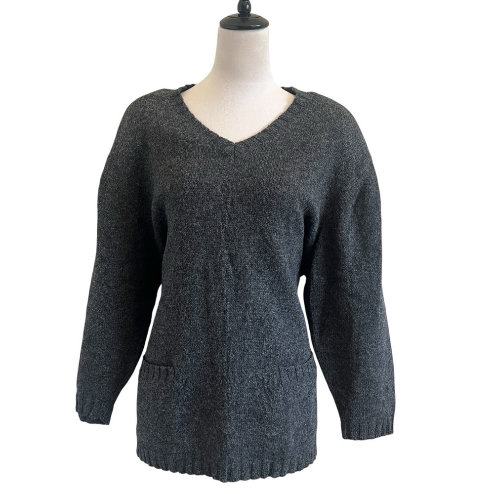 Lane Bryant - designs and co - 100% Wool Vneck Pocket Grey Sweater 14/16